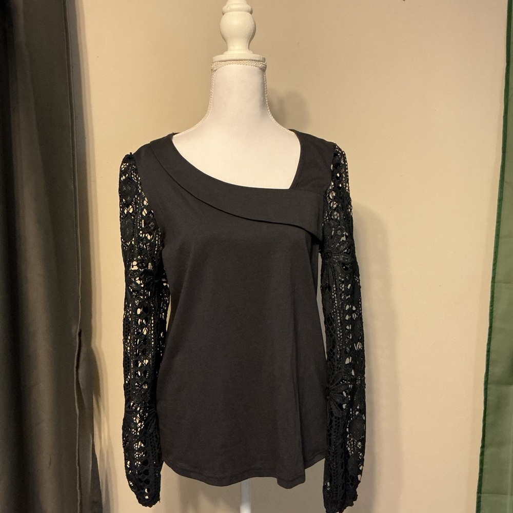 SHEIN Black Lace Sleeve Women's Top
